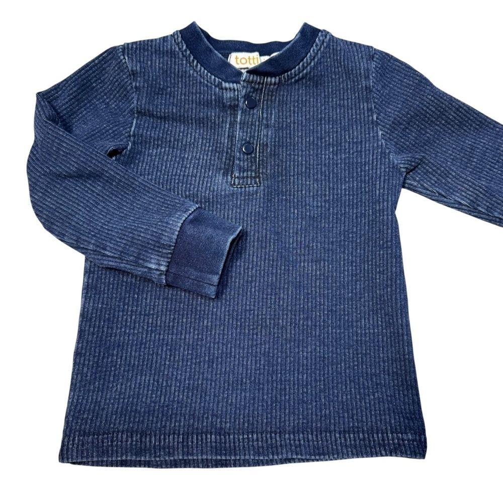 Tottini Blue Knit Denim Long Sleeve Henley Shirt Size 18 Months